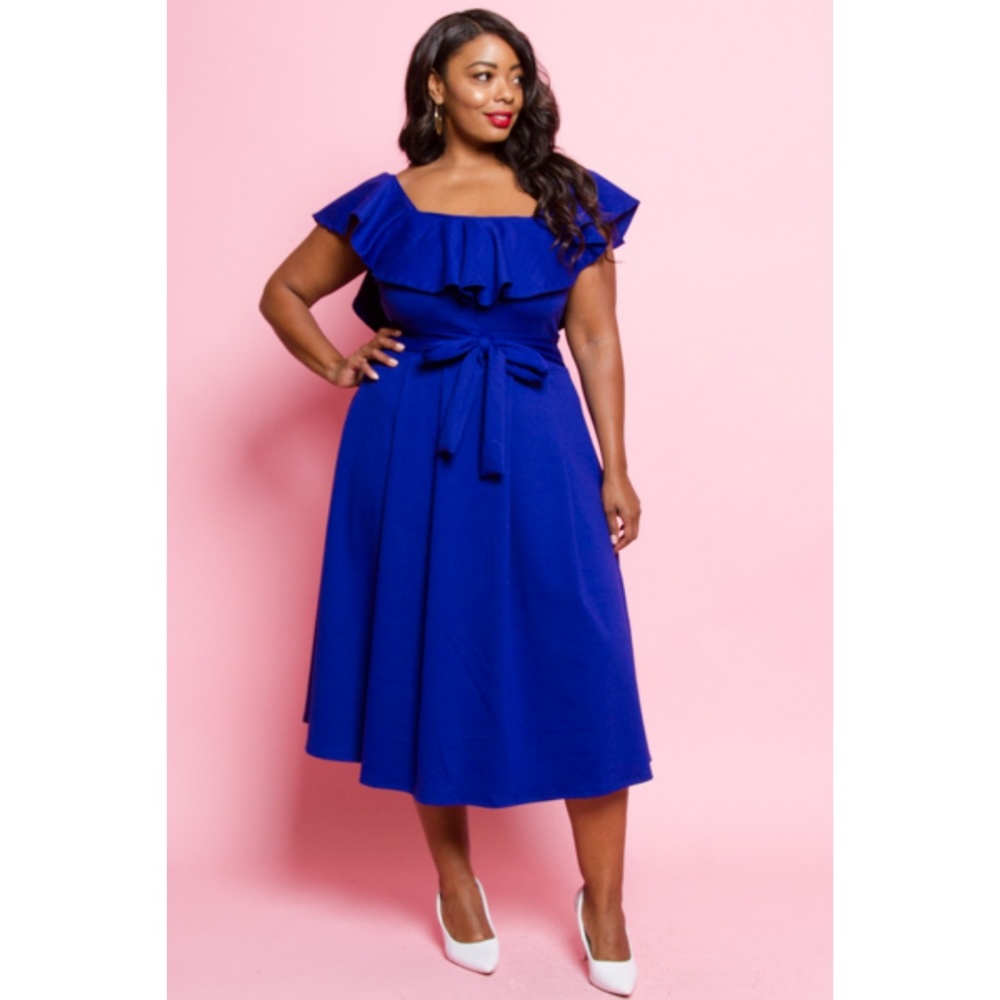 ROYAL PEPLUM SHOULDER AND SLEEVE PLEAT SKIRT DRESS - Picture 7 of 7